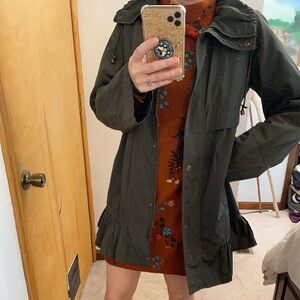 Betsey Johnson Pine Green Ruffle Hem Trench Parka